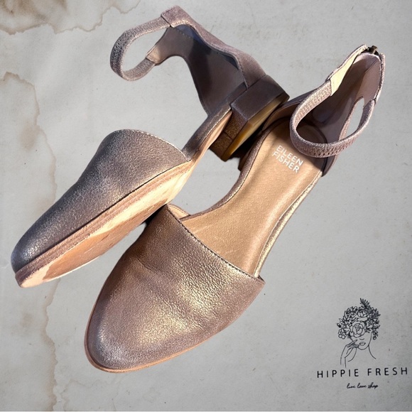 Eileen Fisher Ingle Metallic Suede Ankle Strap Wedge Pumps Size 6.5 - Picture 2 of 8